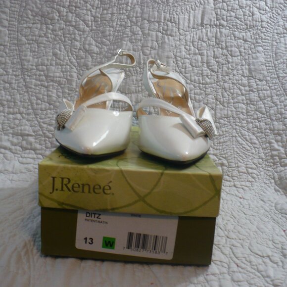 NEW IN BOX- J. Renee' White Pt 3" Heels w/ Satin Trim and Rhinestone Deco-Sz 13W - Picture 2 of 11